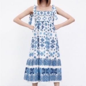 ZARA Print Dress Ecru Blue ONLY WORN ONCE
